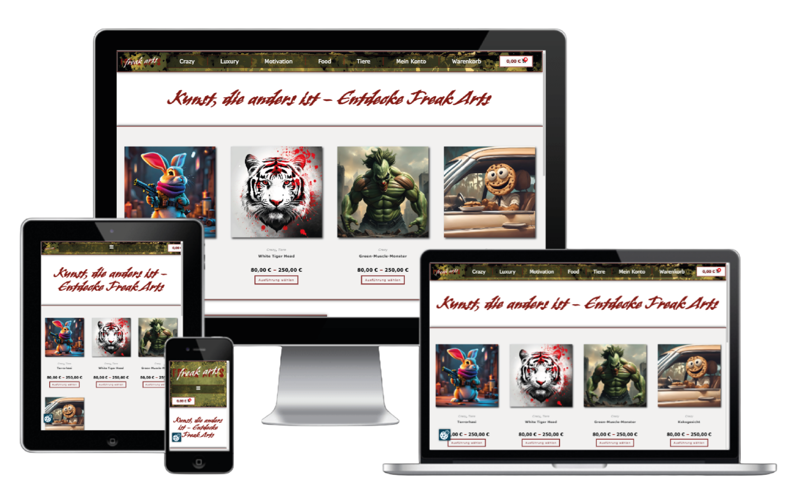 E-Commerce Projekt freak arts Lenggries – Moderner Online Shop erstellt von Tränkl Consulting.